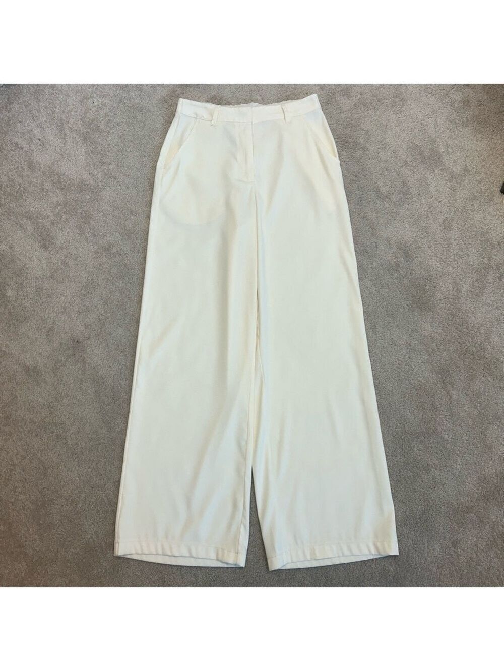 Max Studio Ivory White wide leg trouser dress pants Sz S classy elegant flowy